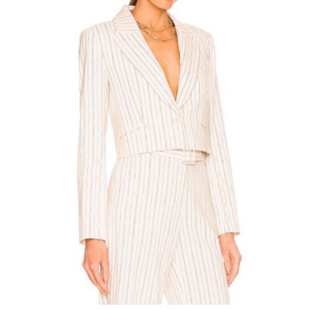 Veronica Beard Pinstriped Cropped Armada Linen Blend Jacket - Picture 3 of 10